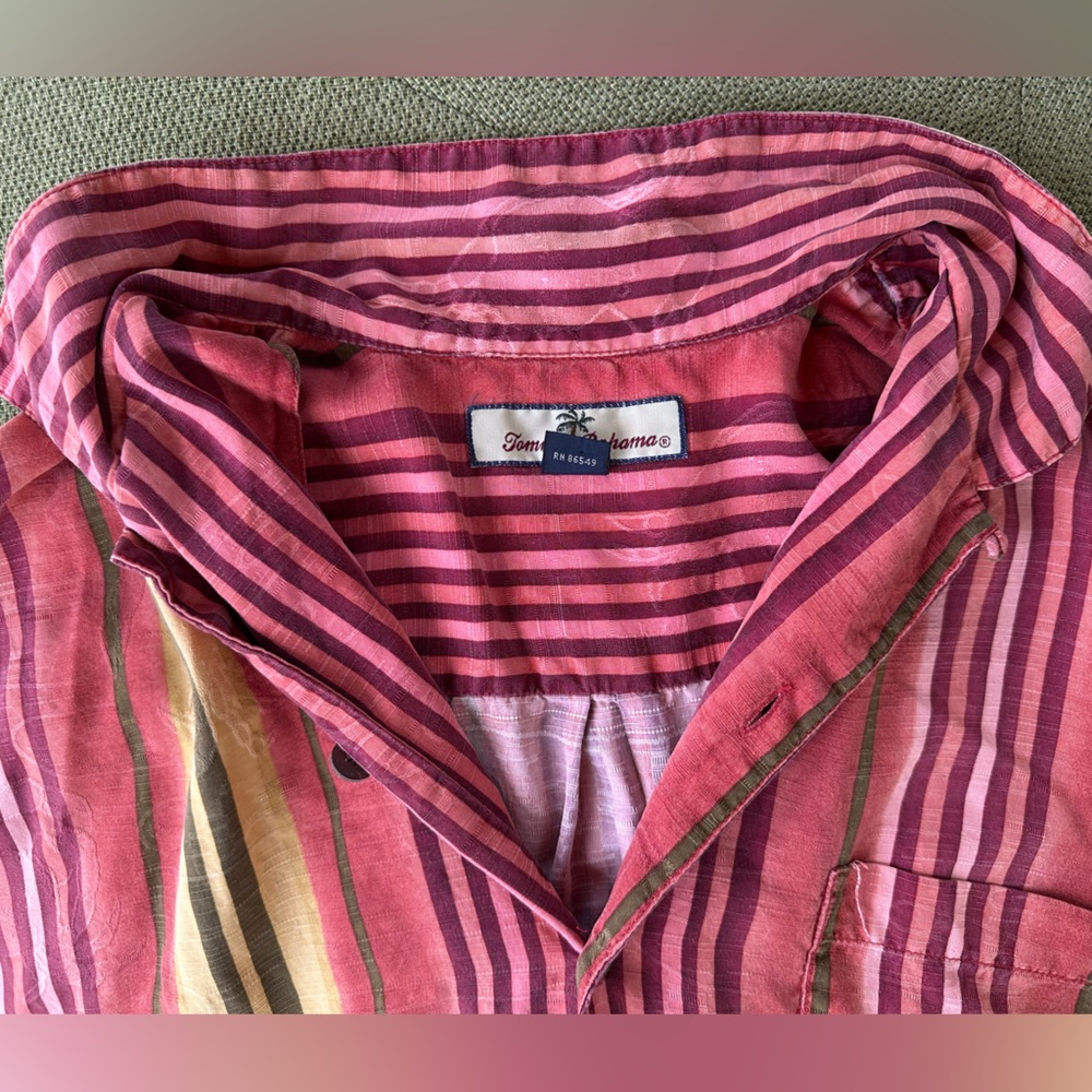 Silk Tommy Bahama Multi-Striped Sunset Relaxed Camp Shirt Vintage Vacation ~ M - Picture 10 of 17